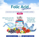 Folic Acid Gummies - 400G, 120 Natural Berry Flavoured & Vegan Gummies - High Strength Vitamin B9 Folic Acid Pregnancy Support Prenatal Vitamin - No Artificial Sweeteners Or Flavours  Uk Made