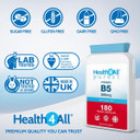 Vitamin B5 Pantothenic Acid 500mg 180 Capsules (V) (not Tablets) Purest: No Additives, Vegan. Made in The UK by Health4All