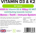 Lindens Vitamin D3 4000IU & MK7 K2 | 90 Tablets | UK Made | Immune Health, Bones, Teeth, Muscle, Blood Calcium Absorption | High Strength Vitamin D & K2 Supplement | 3 Months Supply | Vegetarian