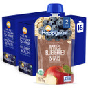 Happy Baby Organics Stage 2 Baby Food Pouches, Gluten Free, Vegan & Healthy Snack, Clearly Crafted Oat & Fruit Puree, Apples, Blueberries & Oats, 4 Ounces (Pack Of 16) Happy Baby Organics Stage 2 Baby Food Pouches, Gluten Free, Vegan & Healthy Snack, Clearly Crafted Oat & Fruit Puree, Apples, Blueberries & Oats, 4 Ounces (Pack Of 16)