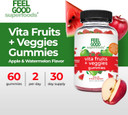 Feelgood Superfoods Vita Fruits And Veggies Supplements, Multivitamin Fruit And Vegetable Gummies, 25 Fruits And Vegetables, Watermelon And Apple Flavors, Vegan, Non-Gmo, 60 Count