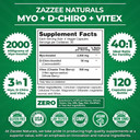 Zazzee Myo-Inositol + D-Chiro + Vitex, 120 Vegan Capsules, Optimal 40:1 Inositol Ratio, With 500 Mg Vitex, 100% Vegetarian, All-Natural And Non-Gmo, Supports Healthy Ovulation And A Regular Cycle