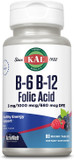 KAL Vitamin B-6, B-12 & Folic Acid Supplement, Heart Health, Energy & Red Blood Cell Support*, with Vitamin B12 Methylcobalamin & Folate, Natural Berry Flavor, 60 Servings, 60 ActivMelt Micro Tablets