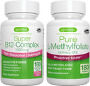Super B12-Complex 1000Mcg + Pure Folate 400Mcg Vegan Bundle, High Absorption Sublingual Vitamin B12 With Methylcobalamin, Adenosylcobalamin & Hydroxocobalamin + Optimized L-Methylfolate, By Igennus