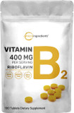 Micro Ingredients Riboflavin Vitamin B2, 400Mg Per Serving, 180 Mini Tablets, Premium Vitamin B2 400Mg Riboflavin Supplements, Easy To Swallow, Non-Gmo
