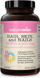 NatureWise Hair, Skin, and Nails Biotin 5,000 mcg with Hyaluronic Acid and Vitamins A, C, D3, E, B1, B2, B3, B5, B6, B9, B12, Plus Biotin - The Most Comprehensive Blend (150 Softgels)