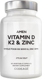 Amen Vitamin D, K2 & Zinc, Cholecalciferol D3 5000 Iu, Organic Whole Food Blend With Apple, Blueberry, Cranberry, Elderberry Powder Fruits, Vegan Supplement, D3 K2 Vitamins, Non-Gmo - 60 Capsules