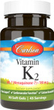 Carlson - Vitamin K2 Mk-7 (Menaquinone), 180 Mcg, Bone Support, Calcium Bioavailability, K2 Vitamin, Vitamin K-2, 90 Softgels