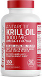 Bronson Antarctic Krill Oil 1000 mg with Omega-3s EPA, DHA, Astaxanthin and Phospholipids 180 Softgels180 Count (Pack of 1)