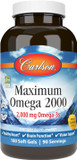 Carlson - Maximum Omega 2000, 2000 Mg Omega-3 Fatty Acids Including Epa And Dha, Wild-Caught, Norwegian Fish Oil Supplement, Sustainably Sourced Fish Oil Capsules, Lemon, 180 Softgels180 Count (Pack Of 1)