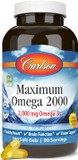 Carlson - Maximum Omega 2000, 2000 Mg Omega-3 Fatty Acids Including Epa And Dha, Wild-Caught, Norwegian Fish Oil Supplement, Sustainably Sourced Fish Oil Capsules, Lemon, 180 Softgels180 Count (Pack Of 1)