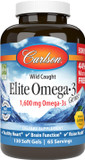 Carlson - Elite Omega-3 Gems, 1600 Mg Omega-3 Fatty Acids Including Epa And Dha, Norwegian, Wild-Caught Fish Oil Supplement, Sustainably Sourced Omega 3 Fish Oil Capsules, Lemon, 130 Softgels