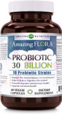 Amazing Flora Probiotic 10 Best Probiotics Strains | 30 Billion | 60 Veggie Capsules Supplement | Non-Gmo | Gluten Free | Suitable For Vegetarians | Made In Usa