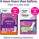 Equate Options Liners Light Bladder Leakage Protection, Regular Length Women'S Incontinence Pads, Very Light Absorbency, 30 Count - 2 Pack (60 Total)