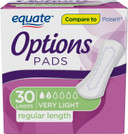 Equate Options Liners Light Bladder Leakage Protection, Regular Length Women'S Incontinence Pads, Very Light Absorbency, 30 Count - 2 Pack (60 Total)