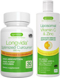 Liposomal Vitamin C 1000Mg & Zinc + Longvida Lipidated Curcumin 500Mg Vegan Bundle, Ultra Bioavailable Curcumin With High Absorption Liquid Immune Support Complex, By Igennus