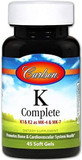 Carlson - K Complete, K1 & K2 As Mk-4 & Mk-7, Promotes Bone & Cardiovascular System Health, 45 Softgels45 Count (Pack Of 1)