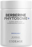 Codeage Berberine Phytosome Supplement - Berberine Hcl, Alpha Lipoic Acid, Phospholipid Complex - 2-Month Supply - Metabolic & Cardiovascular Support - Bioavailable, Gluten-Free, Non-Gmo - 60 Capsules