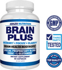Premium Brain Function Supplement  Memory, Focus, Clarity  Nootropic Booster With Dmae, Bacopa Monnieri, L-Glutamine, Multi Vitamins, Multi Minerals - Arazo Nutrition