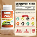 Best Naturals Zinc Supplement As Zinc Gluconate 50Mg 240 Tablets - Immune Support