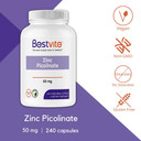 Bestvite Zinc Picolinate 50Mg (240 Vegetarian Capsules) - No Stearates - Vegan - Non Gmo - Gluten Free