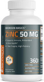 Bronson Zinc 50 Mg High Potency One Year Supply Supports Immune, Antioxidant & Skin Health - Non-Gmo, 360 Vegetarian Tablets