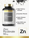 Zinc Picolinate 50Mg | 300 Capsules | Value Size | Non-Gmo And Gluten Free Supplement | By Carlyle