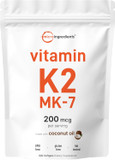 Micro Ingredients Vitamin K2 Mk-7 Supplement, 200 Mcg Per Serving, 300 Coconut Oil Softgles | Easily Absorbed, Active Menaquinone Form | Immune, Joint, & Heart Support | Non-Gmo