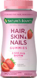 Nature'S Bounty Hair, Skin & Nails With Biotin, Strawberry Gummies Vitamin Supplement, Supports Hair, Skin, And Nail Health For Women, 2500 Mcg, 140 Ct140 Count (Pack Of 1)