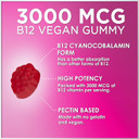 Vitamin B12 Gummies 3000 Mcg, High Absorption Vitamin B-12 Energy & Immune System Support Gummy Vitamins, Vegan Gummy, Natural Energy Support, Raspberry Flavor, For Adults And Kids - 60 Gummies