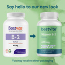 Bestvite Vitamin B-2 (Riboflavin) 400Mg (120 Vegetarian Capsules) - No Stearates - Vegan - Non Gmo - Gluten Free120 Count (Pack Of 1)