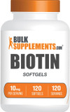 Bulksupplements.Com Biotin 10000Mcg Softgels - Biotin Softgels, Biotin Supplement, Biotin Vitamins For Hair Skin And Nails - Biotin Pills, Gluten Free - 1 Softgel Per Serving, 120 Softgels