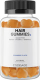 Codeage Hair Gummies, Biotin 5000 Mcg, Sugar Free Growth Gummy Vitamins A, C, B6, B12, D3, Zinc, Inositol Supplement, Women & Men, Pantothenic Folic Acid, Nails, Skin, Strawberry Coconut Flavor, 60 Ct