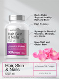 Hair Skin And Nails Vitamins | 300 Softgels | With Biotin And Collagen | Infused With Argan Oil And Coconut Oil | Non-Gmo, Gluten Free Supplement | By Horbaach