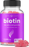 NutraChamps Biotin Gummies 10000mcg [High Potency] for Healthy Hair, Skin & Nails Vitamins for Women, Men & Kids - 5000mcg in Each Hair Vitamins Gummy - Vegan, Non-GMO, Hair Health Supplement