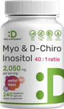 Myo-Inositol & D-Chiro Inositol (40:1) 2,050Mg Per Serving, 240 Veggie Capsules  With Folate, Vitamin D3, & Vitex Complex  Hormonal, Ovarian, & Liver Support Supplement