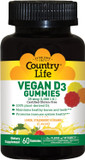 Country Life Vegan D3 Gummies, 1,000 Iu, Promotes Immune Health, Great Taste, Lemon, Strawberry & Orange Flavor, 60 Gummies, Certified Gluten Free, Certified Vegan