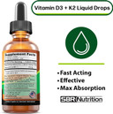 Max Absorption, Vitamin D3 + K2 (Mk-7) Liquid Drops With Mct Oil, Peppermint Flavor, Helps Support Strong Bones And Healthy Heart