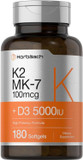 Vitamin D3 K2 | 5000Iu Of Vitamin D & 100Mcg Mk-7 Complex | 180 Softgel Capsules | Non-Gmo & Gluten Free Supplement | By Horbaach