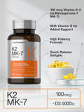 Vitamin D3 K2 | 5000Iu Of Vitamin D & 100Mcg Mk-7 Complex | 180 Softgel Capsules | Non-Gmo & Gluten Free Supplement | By Horbaach