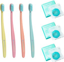 Cocofloss Oral-Care Set, 3 Spools Delicious Mint Dental Floss & 4 Cocobrushes, Woven String Floss With Coconut Oil, Ultra-Soft Manual Toothbrush, Dentist-Designed