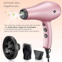 Nition Negative Ions Ceramic Hair Dryer With Diffuser Attachment,Ionic Blow Dryer Quick Drying,1875 Watt 2 Speed / 3 Heat Settings,Cool Shot Button,Lightweight,Rose Pinkpink