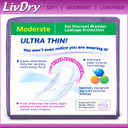 Livdry Incontinence Ultra Thin Pads For Women | Leak Protection And Odor Control | Extra Absorbent (Moderate 48-Count)