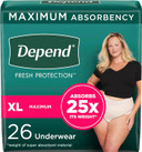 Depend Fresh Protection Adult Incontinence Underwear For Women (Formerly Depend Fit-Flex), Disposable, Maximum, Extra-Large, Blush, 26 Count, Packaging May Vary