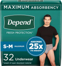 Depend Fresh Protection Adult Incontinence Underwear For Men (Formerly Depend Fit-Flex), Disposable, Maximum, Small/Medium, Grey, 32 Count, Packaging May Vary