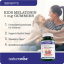 Naturewise Kids Melatonin Gummy 1 Mg - Occasional Sleep Support Supplement - Drug-Free Sleep Aid For Kids Ages 4 & Up - Strawberry Flavored - Vegan, Gluten Free, Non-Gmo - 60 Gummies[2-Month Supply]