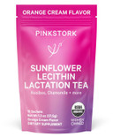Pink Stork Sunflower Lecithin Lactation Tea, Clogged Milk Duct Support Tea With Fenugreek For Breast Milk Flow, Breastfeeding & Pumping Essentials - Vanilla Orange, 15 Sachets