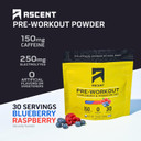 Ascent Pre Workout Powder - Preworkout For Men & Women With Zero Artificial Flavors & Sweeteners - Clean Energy With 150G Caffeine & 250G Electrolytes - Blueberry Raspberry, 30 Servings
