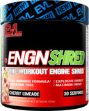 Evl Ultimate Pre Workout Powder - Thermogenic Fat Burn Support Preworkout Powder Drink For Lasting Energy Focus And Stamina - Engn Shred Intense Creatine Free Preworkout Drink Mix - Blue Raz