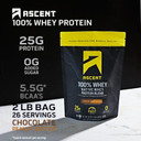Ascent 100% Whey Protein Powder - Post Workout Whey Protein Isolate, Zero Artificial Flavors & Sweeteners, Gluten Free, 5.5G Bcaa, 2.6G Leucine, Essential Amino Acids, Chocolate 2 Lb